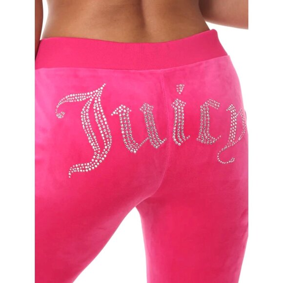 Juicy Couture Pink Party Bling Velour Track Pants With Rhinestone Logo Size XL - Picture 2 of 12